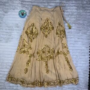Soft Surroundings Skirt XS Gold Sequin Beaded Maxi Fit & Flare VTG Festival Star